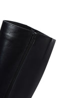Women's Black Zippered Buckle Detailed Thick Heeled Leather Boots | Derimod