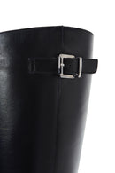 Women's Black Zippered Buckle Detailed Thick Heeled Leather Boots | Derimod
