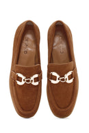 Women's Brown Buckle Detailed Suede Leather Loafer | Derimod