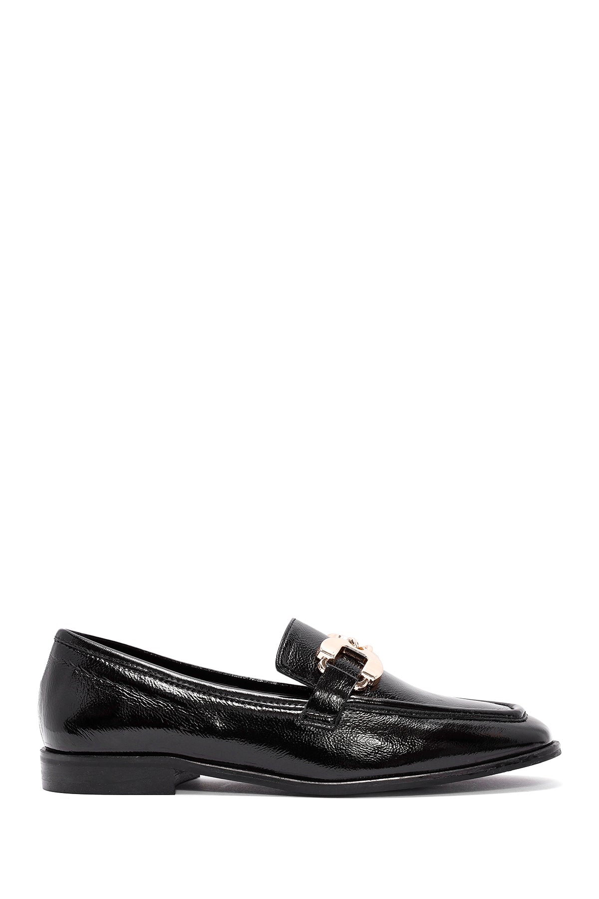 Women's Black Buckle Detailed Leather Masculine Loafer 24WFD161716 | Derimod