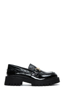 Women's Black Buckle Detailed Patent Leather Masculine Loafer | Derimod
