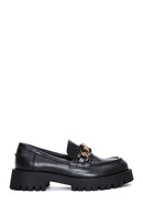 Women's Black Chain Detailed Thick Sole Leather Casual Loafer | Derimod