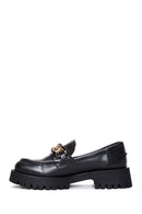 Women's Black Chain Detailed Thick Sole Leather Casual Loafer | Derimod