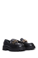 Women's Black Chain Detailed Thick Sole Leather Casual Loafer | Derimod