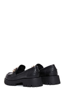 Women's Black Chain Detailed Thick Sole Leather Casual Loafer | Derimod