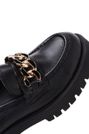 Women's Black Chain Detailed Thick Sole Leather Casual Loafer | Derimod