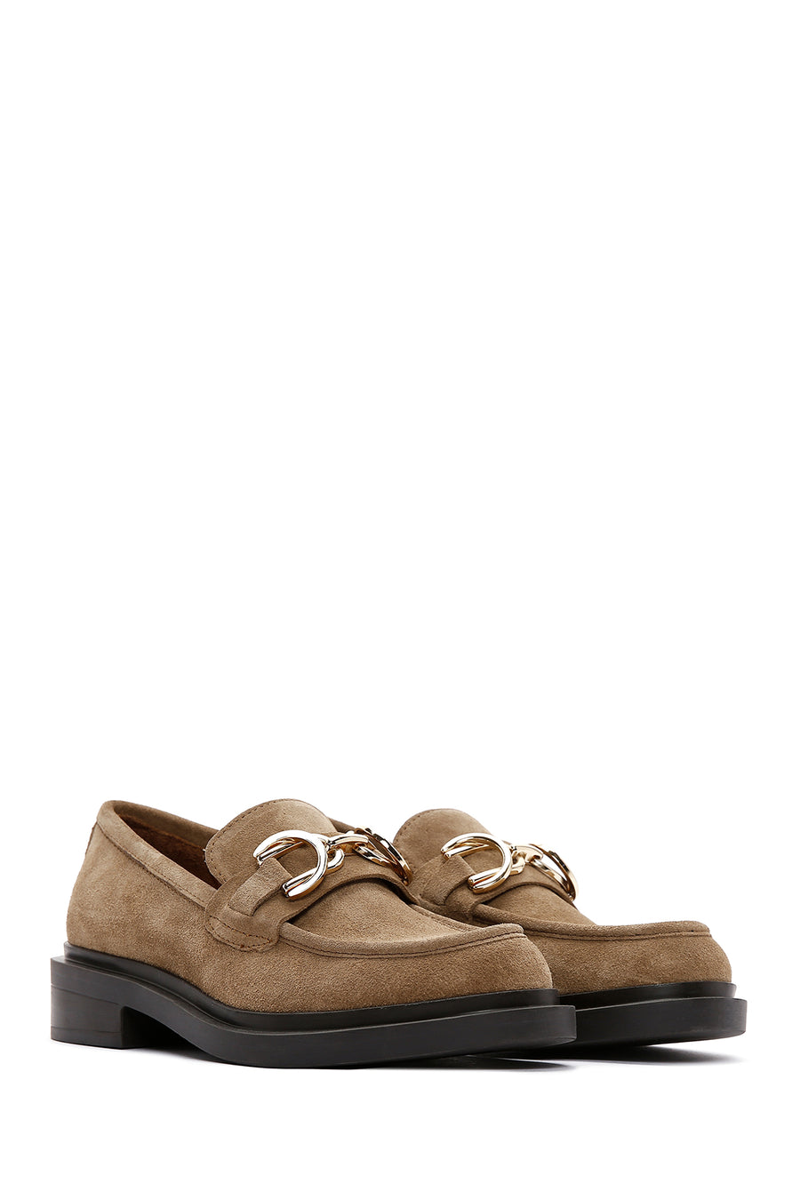 Women's Brown Buckle Detailed Suede Leather Masculine Loafer