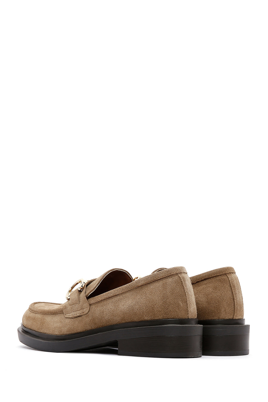 Women's Brown Buckle Detailed Suede Leather Masculine Loafer