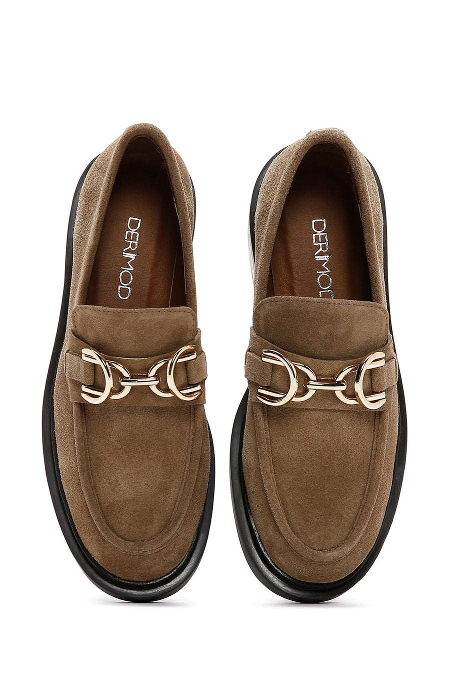 Women's Brown Buckle Detailed Suede Leather Masculine Loafer