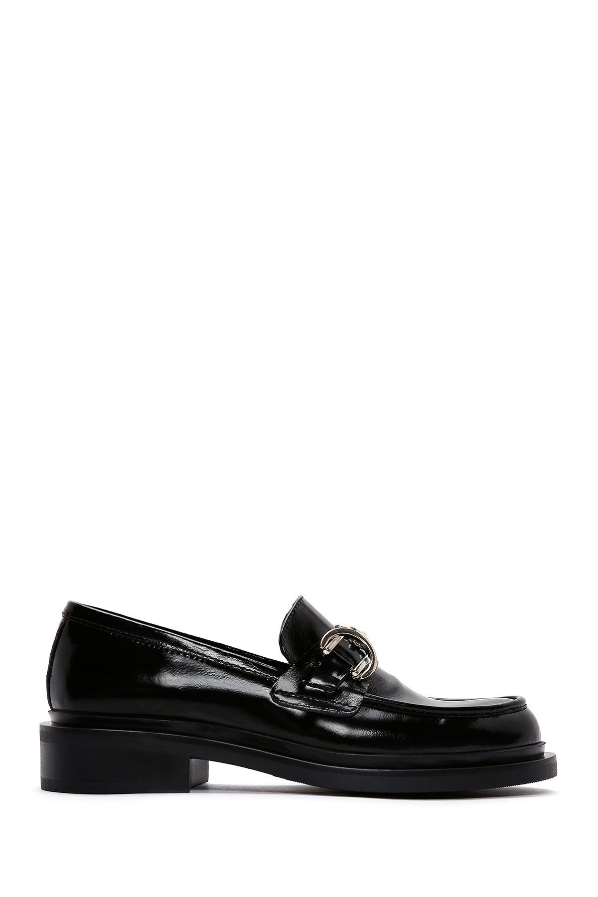 Women's Black Chain Detailed Leather Masculine Loafer 24WFD180316 | Derimod