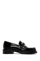 Women's Black Chain Detailed Leather Masculine Loafer | Derimod