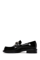 Women's Black Chain Detailed Leather Masculine Loafer | Derimod