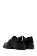 Women's Black Chain Detailed Leather Masculine Loafer | Derimod