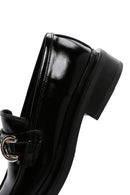 Women's Black Chain Detailed Leather Masculine Loafer | Derimod
