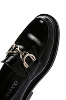 Women's Black Chain Detailed Leather Masculine Loafer | Derimod
