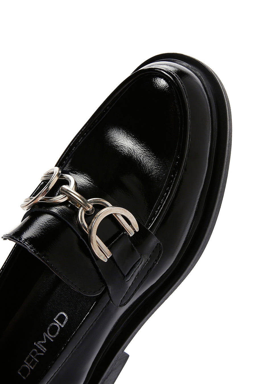 Kadın Siyah Zincir Detaylı Deri Maskülen Loafer