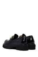 Women's Black Chain Detailed Leather Masculine Loafer | Derimod