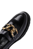 Women's Black Chain Detailed Leather Masculine Loafer | Derimod
