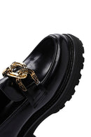Women's Black Chain Detailed Leather Masculine Loafer | Derimod