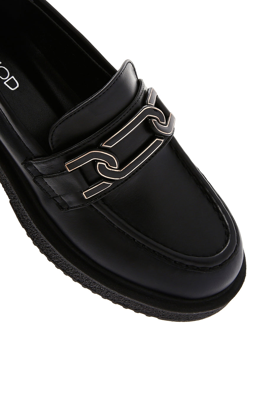 Kadın Siyah Zincir Detaylı Deri Maskülen Loafer