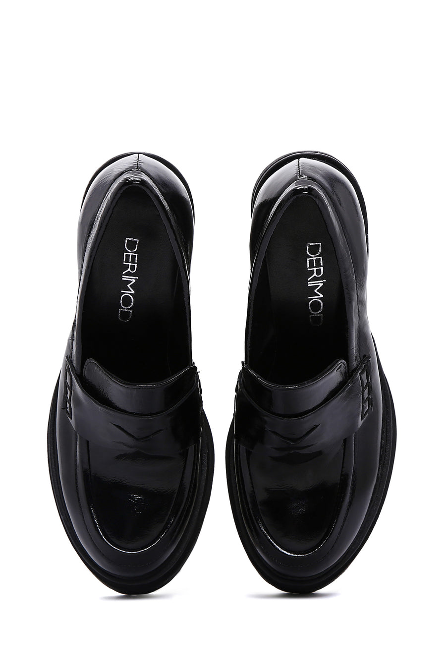 Kadın Siyah Kalın Topuklu Deri Maskülen Loafer