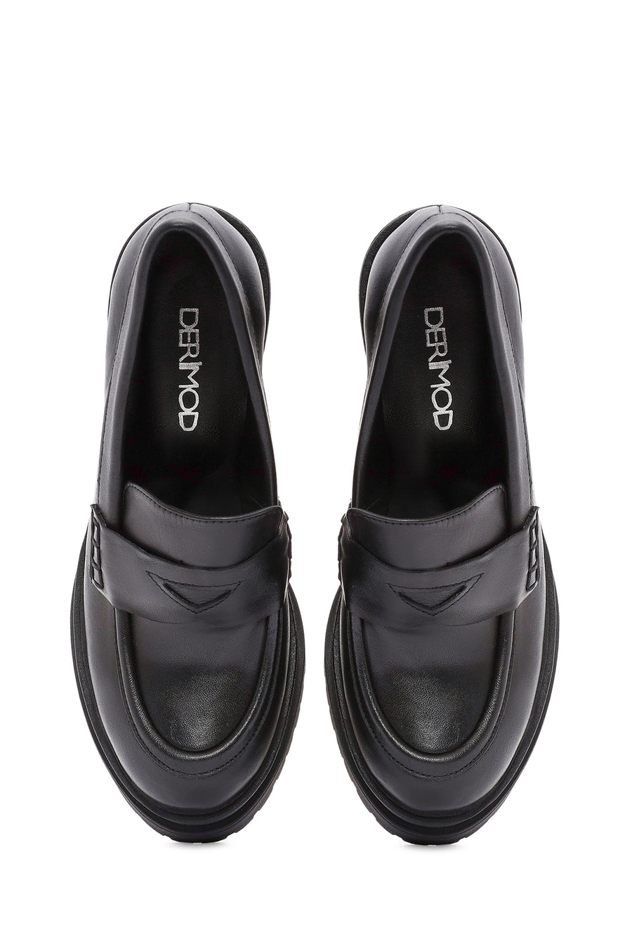 Kadın Siyah Kalın Topuklu Deri Maskülen Loafer