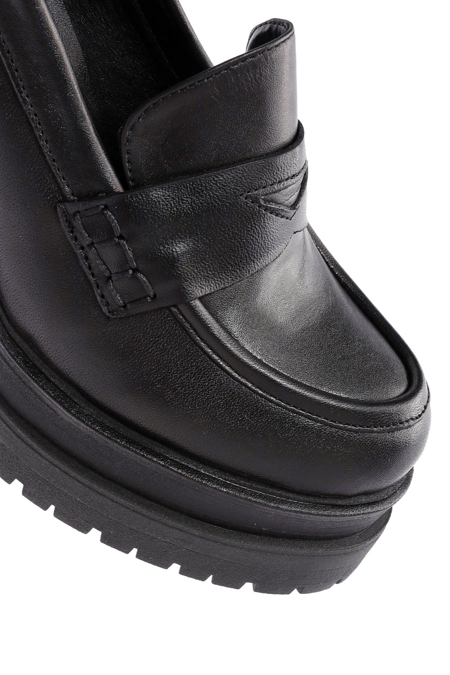 Kadın Siyah Kalın Topuklu Deri Maskülen Loafer