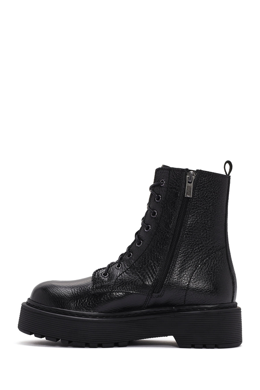 Women's Black Leather Zippered Boots