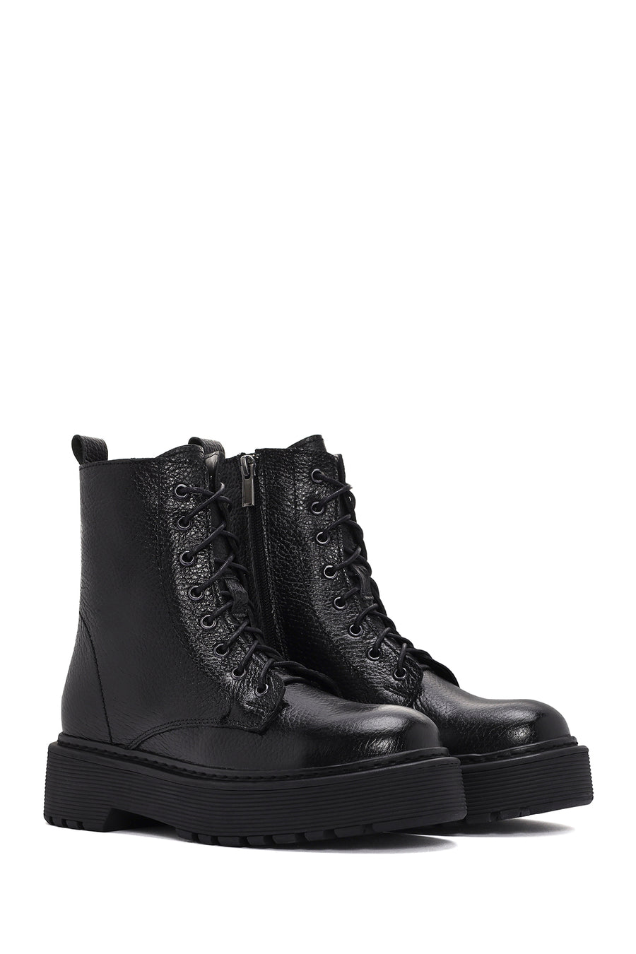 Women's Black Leather Zippered Boots