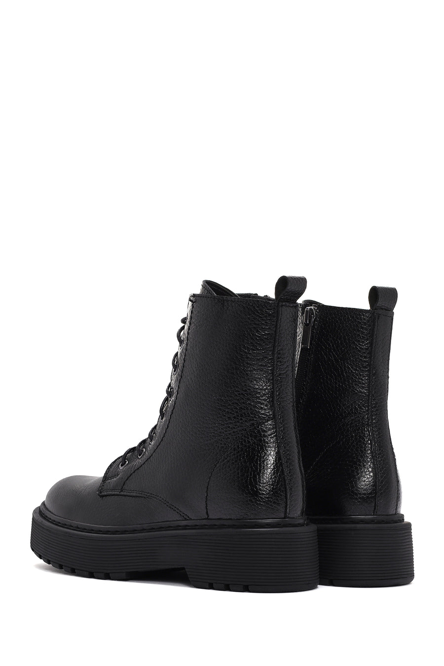 Women's Black Leather Zippered Boots