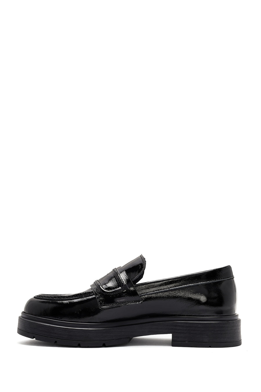 Kadın Siyah Rugan Deri Makosen Loafer