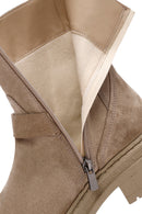 Women's Beige Zippered Suede Leather Boots | Derimod