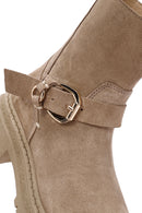 Women's Beige Zippered Suede Leather Boots | Derimod
