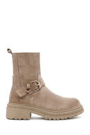 Women's Beige Zippered Suede Leather Boots | Derimod
