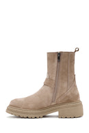 Women's Beige Zippered Suede Leather Boots | Derimod