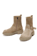 Women's Beige Zippered Suede Leather Boots | Derimod
