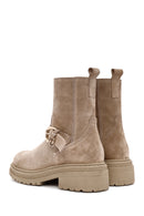 Women's Beige Zippered Suede Leather Boots | Derimod