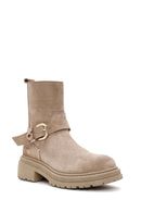 Women's Beige Zippered Suede Leather Boots | Derimod