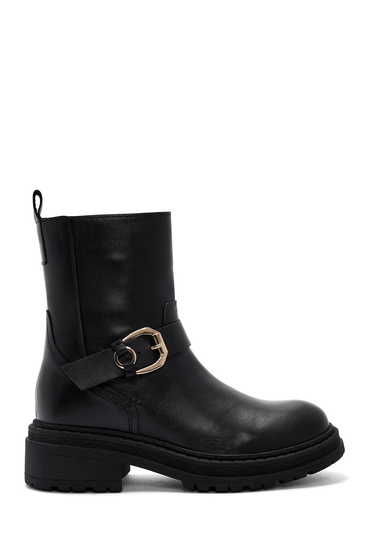 Women's Black Buckle Detailed Zippered Leather Boots 24WFD185818 | Derimod