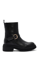 Women's Black Buckle Detailed Zippered Leather Boots | Derimod