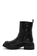 Women's Black Buckle Detailed Zippered Leather Boots | Derimod