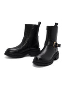 Women's Black Buckle Detailed Zippered Leather Boots | Derimod