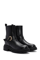 Women's Black Buckle Detailed Zippered Leather Boots | Derimod