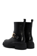 Women's Black Buckle Detailed Zippered Leather Boots | Derimod