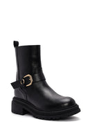 Women's Black Buckle Detailed Zippered Leather Boots | Derimod