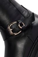 Women's Black Buckle Detailed Zippered Leather Boots | Derimod