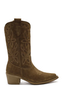 Women's Brown Suede Leather Cowboy Boots | Derimod