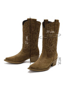 Women's Brown Suede Leather Cowboy Boots | Derimod