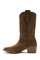 Women's Brown Suede Leather Cowboy Boots | Derimod