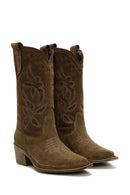 Women's Brown Suede Leather Cowboy Boots | Derimod